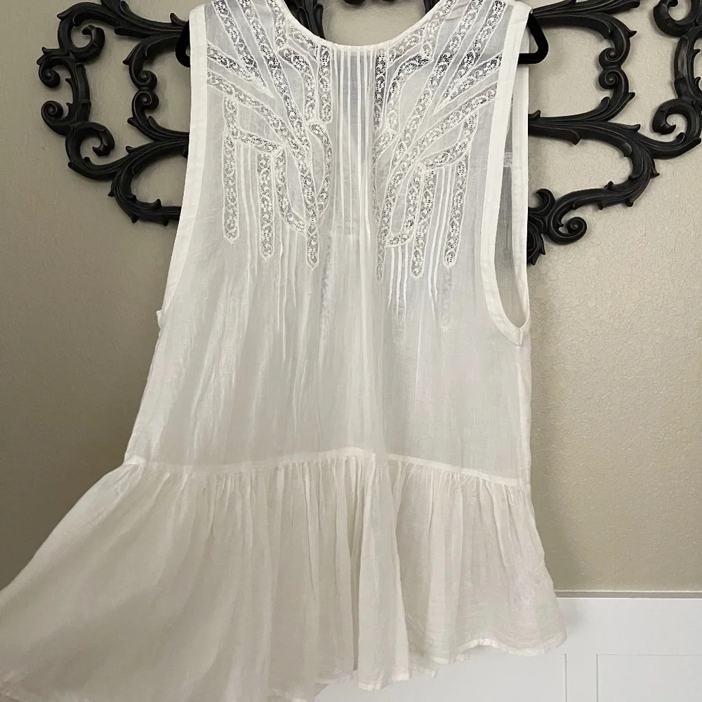 Free People Lace Sheer Tunic Top Pintuck Button Back M - Picture 3 of 16